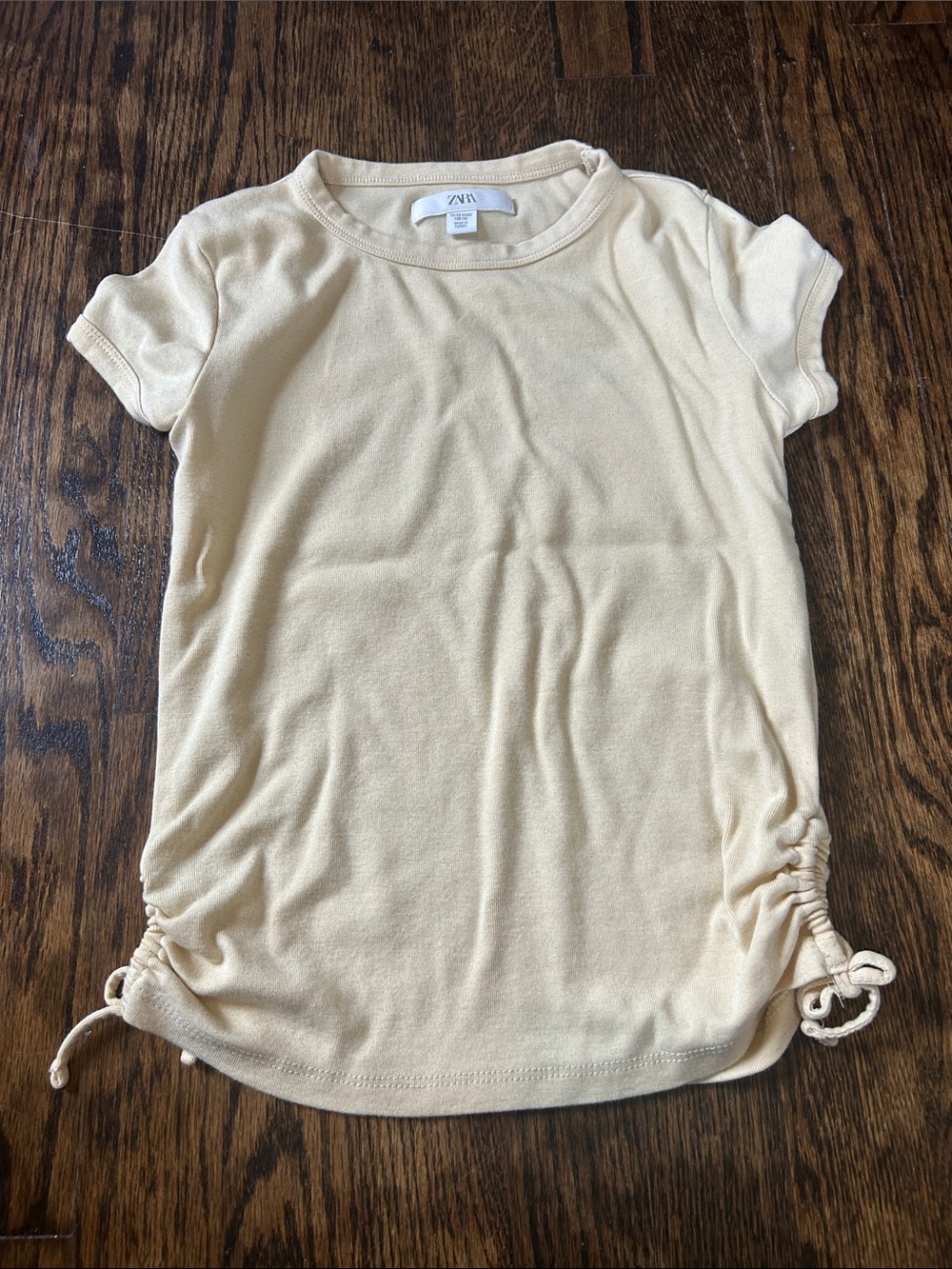 Zara Cream Short Sleeve Ruched-Tie Side Tee
